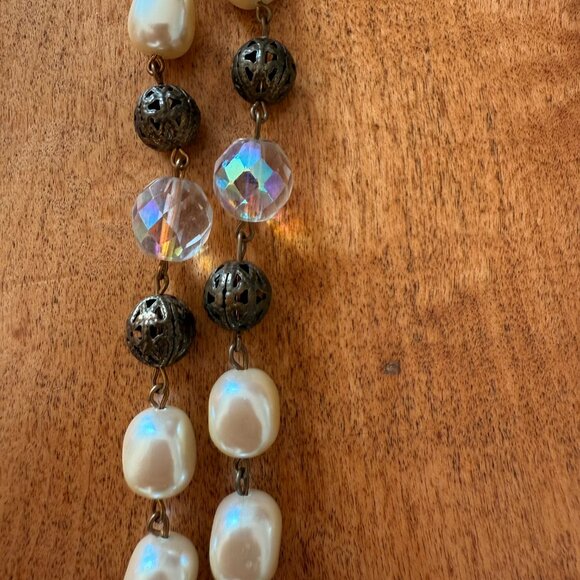Long costume pearl, rainbow crystal, and brass necklace - Picture 8 of 10